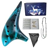 Mulucky Ocarina 12 Loch Alto C Smokey Straw Gebrannte Keramik Okarina mit Liederbuch für Anfänger, Geschenkidee (Blau)