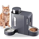 Gardner Pet Automatischer Futterspender für Katzen/Hunde 2 Näpfe(3L*2), Futterautomat Katze und Wasserspender Hund mit Edelstahlschüssel, Ohne Strom, BPA Frei, Gravitation Katzenfutter Automat (Grau)