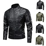 Generisch Motorradjacke Herren Leder Lederjacke Winter Stehkragen Sweatjacke Enge Leder Jacken Klassische Outdoor Jacke Einfarbig Freizeitjacke Freizeit Jacke Herrenjacken Schwarz 3XL