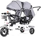 Tandem-Kinderwagen, tragbares Doppel-Dreirad, Doppel-Kinderwagen mit Rahmen aus Kohlenstoffstahl und Baldachin, doppelter Schiebe-Kinderwagen, grün