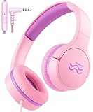 WaveBlend Kinder-Kopfhörer mit Kabel – kabelgebundene Kopfhörer für Kinder, Lautstärke begrenzt für sicheres Hören, bequem und langlebig, 3,6-mm-Klinkenstecker für Schule, Tablet, Reisen, Rosa/Lila