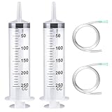 250 ml Kunststoff-Spritzen Set (2 Stück) mit 2 × PVC-Schläuchen – Große Dosierspritzen ohne Nadel zum Befüllen, Bewässern, Ölabsaugen und für Labor oder Gartenarbeit