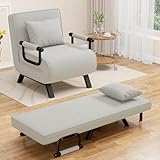 Hawthyhome 4 in 1 Schlafsessel, Schlafsofa mit Bettfunktion, Relaxsessel mit Verstellbare Rückenlehne, Platzsparendes Gästebett, Metallrahmen & Leinen, 150 kg Tragkraft, Abnembarem Kissen, Hellgrau