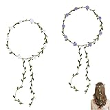2 Stück Blumenkranz Haare, Blumenkränze Fürs Haar, Stirnband, für Mädchen Hochzeit Festival Haarschmuck(Weiß + Lila)
