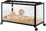 PortoAlegre Hamsterkäfig mit Rädern, Acrylseiten Rattenkäfig Nagerkäfig aus Metall, Stapelbar mit Zugang von oben, Belüfteter Haustier-Mäusekäfig mit Vordertür Hamsterhaus für Kleintiere Nager,Schwarz
