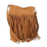 OATIPHO Retro Wildleder Schultertasche mit Quasten Boho Crossbody Umhängetasche im Western Stil Verstellbarer Breiter Schultergurt Vintage Fransentasche für Alltag und Party