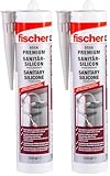 Fischer Sanitärsilikon DSSA BG, Silikon zum Abdichten & Verfugen im Sanitär- und Küchenbereich, Kartusche für zahlreiche Anwendungen und Baustoffe, 310 ml, beige, Bahama-beige (Packung mit 2)