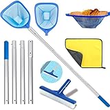 HEYIDAMAI Pool Kescher, Pool kescher Feinmaschig 187cm Lang, Pool Kescher Fein 14cm Tief, Bodenkescher Pool, Laubkescher Pool, Pool Reinigungsset mit Pool Bürste und Putztüche, für Schwimmbad,Teich