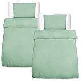 Beautissu 4tlg Seersucker Bettwäsche 135x200 cm Sommer & Kopfkissen Bezug 40x80 cm – Bügelfrei Bettwäsche-Sets Bettbezug Sommerbettwäsche 135x200 – Hautfreundlich Bettwaren & Bettwäsche Grün – Meline