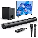Soundbar für TV: Karaoke Soundbar mit 2 drahtlosen Mikrofonen - Surround Sound System Bluetooth Lautsprecher mit Fernbedienung Unterstützt HDMI ARC/Optisch/AUX/USB für TV/PC/Gaming/Projektoren