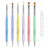 Maykawe 7 Stück Pinsel für Gelnägel, Professionelle Doppel-Ende Nagel Pinsel mit Kristall Pinselhalter, Nailart Pinsel Set, Nagellack Pinsel Nageldesign Detail Fineliner Dotting Tool Nail Art Zubehör