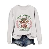Generisch Kuh Weihnachten Mädchenhaft Urlaub Western Print Sweatshirt (White, XL)