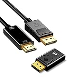 SHUBEIEUMI 4K DisplayPort auf HDMI Kabel 1M, Displayport auf HDMI Konverter Stecker auf Buchse mit DisplayPort auf HDMI Adapter Kompatibel mit HDTV, HP, Monitor, Laptop, Projektor, Desktop usw