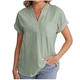 Leinenbluse Damen: Leinenshirt Lose Kurzarm Blusen, Elegante Baumwolle Leinen Tshirt, Frau Longshirt Oversized Tee T-Shirt, Mädchen Freizeit Longbluse, Leinenhemd Große Größen Bluse Oberteile