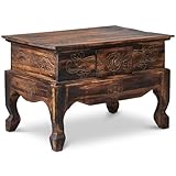 livasia Opiumtisch mit Schublade – 60x40x40cm – Handgeschnitzter Beistelltisch Holz aus Bali, Bringt asiatischen Charme als Holztisch in Dein Zuhause (Braun)