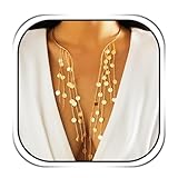 Handcess Boho Pailletten Halskette Gold Quaste Halsketten Kette Punk Statement Halskette für Frauen, Einheitsgröße, Pailletten, Kein Edelstein