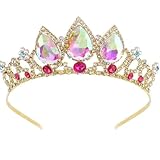 Qiwenr Prinzessin Krone, Prinzessinnenkrone Eleganter, Krone Strass, Hochzeit Braut Kristall Tiara, Krone Kristalle Tiara, Geeignet fürR Hochzeit, Braut, Abschlussball, Geburtstag, Kostümparty(Gold)