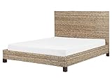 Bett Rattan natürlich mit Lattenrost 160 x 200 cm hohes Kopfteil Boho Salbris