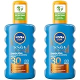 NIVEA SUN Schutz & Bräune Sonnenspray LSF 30 (200 ml), Sonnencreme mit Pro-Melanin-Extrakt für eine ebenmäßige Bräune, sofortiger Sonnenschutz mit UVA/UVB-Filtersystem (Packung mit 2)