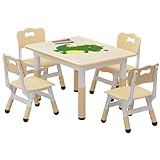 FairyLee Kindertisch mit 4 Stühlen Höhenverstellbare Kindersitzgruppe, leicht zu reinigende Tischplatte, sicheres und Robustes Material, ergonomisch gestalteter Stuhl, für Kinder von 2 bis 10 Jahren