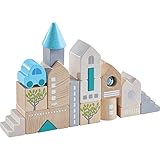 HABA 305531 - Bausteine Bad Rodach, 18-teiliges Baustein-Set zum Bauen von Stadtkulissen, Holzbausteine in unterschiedlichen Formen und Farben, Spielzeug ab 18 Monaten