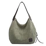 PB-SOAR Damen Mädchen Modern Canvas Shopper Schultertasche Handtasche Henkeltasche Hobo Bag Beuteltasche (Armeegrün)