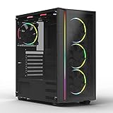 GMANI ATX PC-Gehäuse Mid-Tower, Computer-Gaming-Gehäuse mit gehärteten Glas-Seiten- und Frontplatten, Farbschalter-Baumwoll-Computergehäuse, USB 3.0 (schwarz-ARGB)