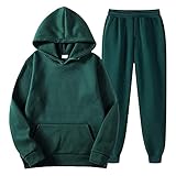 Generisch Jogginganzug Herren Tracksuit Langarm Hooded Sweatshirt Jogginghose Einfarbig Baumwolle 2 Teiliges Sets Trainingsanzug Männer Hoodie Sportanzug Jogging Anzug Set Grün 5XL