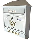 Pachurka & Dąże Großer Briefkasten/Postkasten XXL Weiß mit Zeitungsrolle Schrägdach Trapezdach