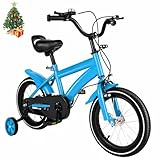 Garbenat 14 Zoll Kinderfahrrad mit Stützrädern Upgraded Kinder Fahrrad für ab 3-6 Jahre HöHenverstellbar Kinderfahrrad für Jungen & Mädchen Jugend Fahrrad für Schulung Outdoor Reiten (Blau)