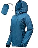 33,000ft Regenjacke Damen Wasserdicht Outdoorjacke Atmungsaktiv Herbst Übergangsjacke Leichte Jacke mit Kapuze Windbreaker zum Wandern Reisen Treking Fahrrad Vintage-Blau 34
