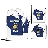 Wisconsin Ofenhandschuhe und Topflappen-Set, 4 Stück, Ofenhandschuhe, heiße Pads, zum Kochen, Backen