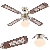Deckenventilator mit Licht Leise Zugschalter Deckenleuchte mit Ventilator Beleuchtung (3 Stufen, Deckenlampe, 106 cm, Rechts Links Lauf, Rattan, Altmessing)