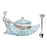 Qcwwy Zuckerdose Im Vintage-Stil, Pfauenform, aus Zinklegierung, Geprägtes Metall, Zuckerdose mit Deckel, Löffel, Geprägtes Muster, Geeignet für die Aufbewahrung von Kaffee, Tee und