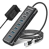 USB C Hub Aktiv mit Netzteil, RSHTECH 7-Port USB C 3.2 Hub Aktiv mit 3 * 10Gbps Port (2*Typ-C, 1*Typ-A), 4 * 5Gbps Port, 1m Datenkabel, 24W Netzteil, Aluminium USB 3.0 3.1 Hub, RSH-A107C