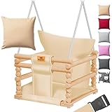 KIDIZ® Babyschaukel Kinderschaukel für Babys ab 6 Monaten und Kleinkinder bis 3+ Jahre | Holzschaukel Schaukelsitz höhenverstellbar & mit Polsterung | Schaukel für drinnen und draußen, Beige