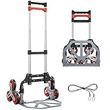 HOMCOM Klappbarer Treppensteiger mit 6 Rädern, Sackkarre inkl. Teleskopgriff Transportkarre max. 70 kg Belastbar, für Umzug & schwere Gegenstände, Rot