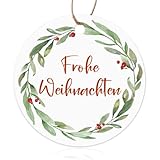 MEJOSER 50 Stück Geschenkanhänger Weihnachten 5cm mit Juteschnur Frohe Weihnachten Geschenke Anhänger aus Papier Kranz Weihnachtsanhänger Etiketten Rund Weihnachtsbaum Deko