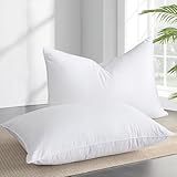ABOUTABED Gänsefeder-Daunenkissen, Standardgröße, 2er-Set, luxuriöses, weiches Federdaunenkissen zum Schlafen, Hotelqualität, mit Polyester umwickelt (solides Weiß, 50,8 x 66 cm)