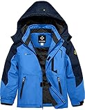 GEMYSE Jungen Wasserdichte Skijacke Winddichte Fleece Outdoor Winterjacke Regenjacke mit Kapuze (Himmelblau Navy,140-146)