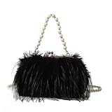 JTKSSCS Feder Handtasche Truthahnfeder Perlenkette Tragbare Umhängetasche Weibliche Straußenfeder Plüsch Kleid Damentasche(Black)