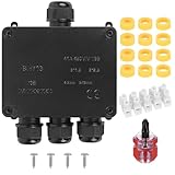 Abzweigdose Wasserdichte Verteilerdose Außen Wasserdicht IP68, 4 Wege Abzweigdose Außen Kabelverbinder Aufputz, Verbindungsdose Anschlussdose Erdkabel Klemmdose für Ø 4-8/8-12/10-14mm(Schwarz)