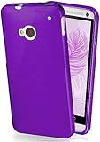 moex Stylische Brushed Aluminium-Optik & starker Grip | Ultra dünne Silikonhülle passend für HTC One M7 in Lila