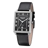 REGENT Titanuhren eckig 30x43mm Lederband F1272 F1273 F1274 (F1273 Zifferblatt schwarz)
