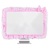 Kingshion 58,4 cm - 68,6 cm (23 - 27 Zoll) große Computer-Monitorabdeckung mit niedlicher elastischer Stifttasche, Schleife, TV-LCD-Bildschirm, Dekoration, Staubschutz, Spitzenstoff, Rosa
