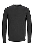 JACK & JONES Herren Basic Knit Crew Neck Pullover - Dark Grau Melange - L