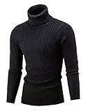 AIDEAONE Rollkragenpullover Herren Schwarz Stehkragenpullover Winter Pullover Rollkragenstrickpullover Rollkragenpulli Männer Pulli Strickpullover Slim Fit M