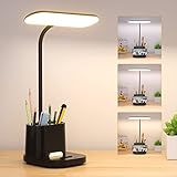 Schreibtischlampe Kinder, 60 LED Dimmbare Tischlampe 3 Modus USB-Anschluss Nachttischlampe, Touch Schreibtischleuchte mit Stifthalter 3600 mAh 360° Verstellbar Schwanenhals Leselicht Wohnzimmer Büro