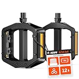 HENMI Fahrradpedale mit Reflektoren StVZO, MTB rutschfest Fahrrad Pedale 9/16 Zoll mit Abgedichtete Lager, Stabil Flat Pedale Set für Ebike Gravel Bike Trekking Rennrad Mountainbike Kinderfahrrad