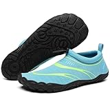 Mishansha Badeschuhe Herren Wasserschuhe Damen Schwimmschuhe Aquaschuhe Strandschuhe Barfußschuhe Neoprenschuhe Schnell Trocknend Surfschuhe mit Breiter Zehenbox Eisblau EU Gr.39